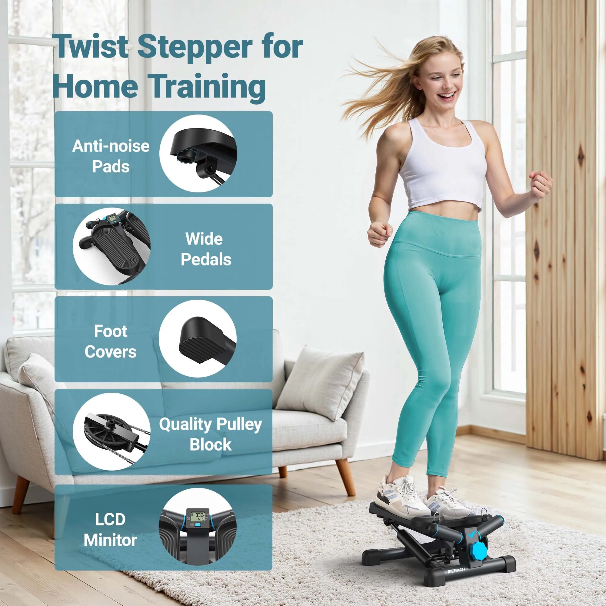 MERACH Mini Stepper for Home Workout β 330LBS Capacity with Resistance Bands
