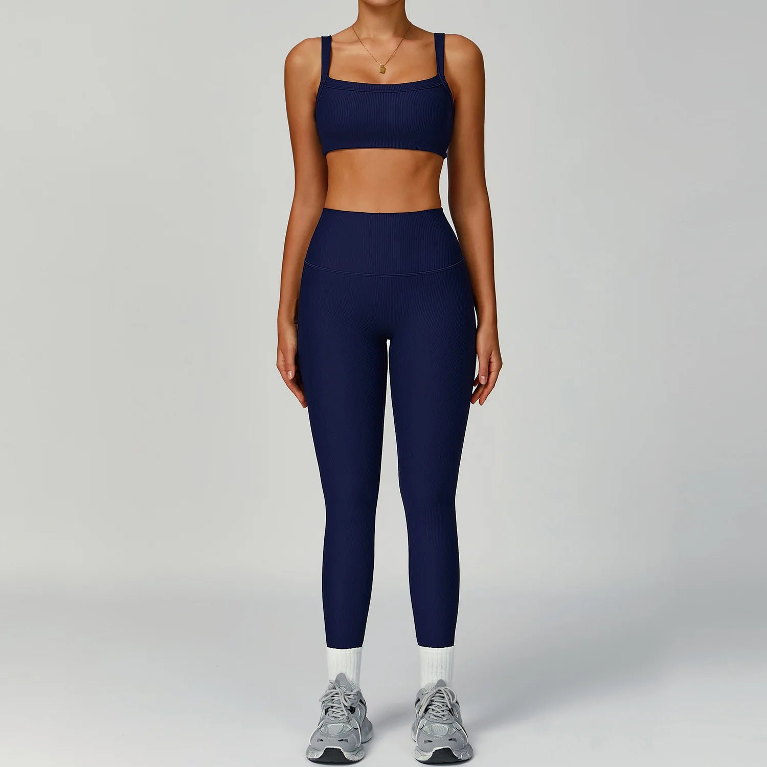 Seamless Ribbed Yoga Sets 2 Pieces Workout Sets Women Gym Suits Ribbed Crop Tank High Waist Shorts Outfits Fitness Running Suit