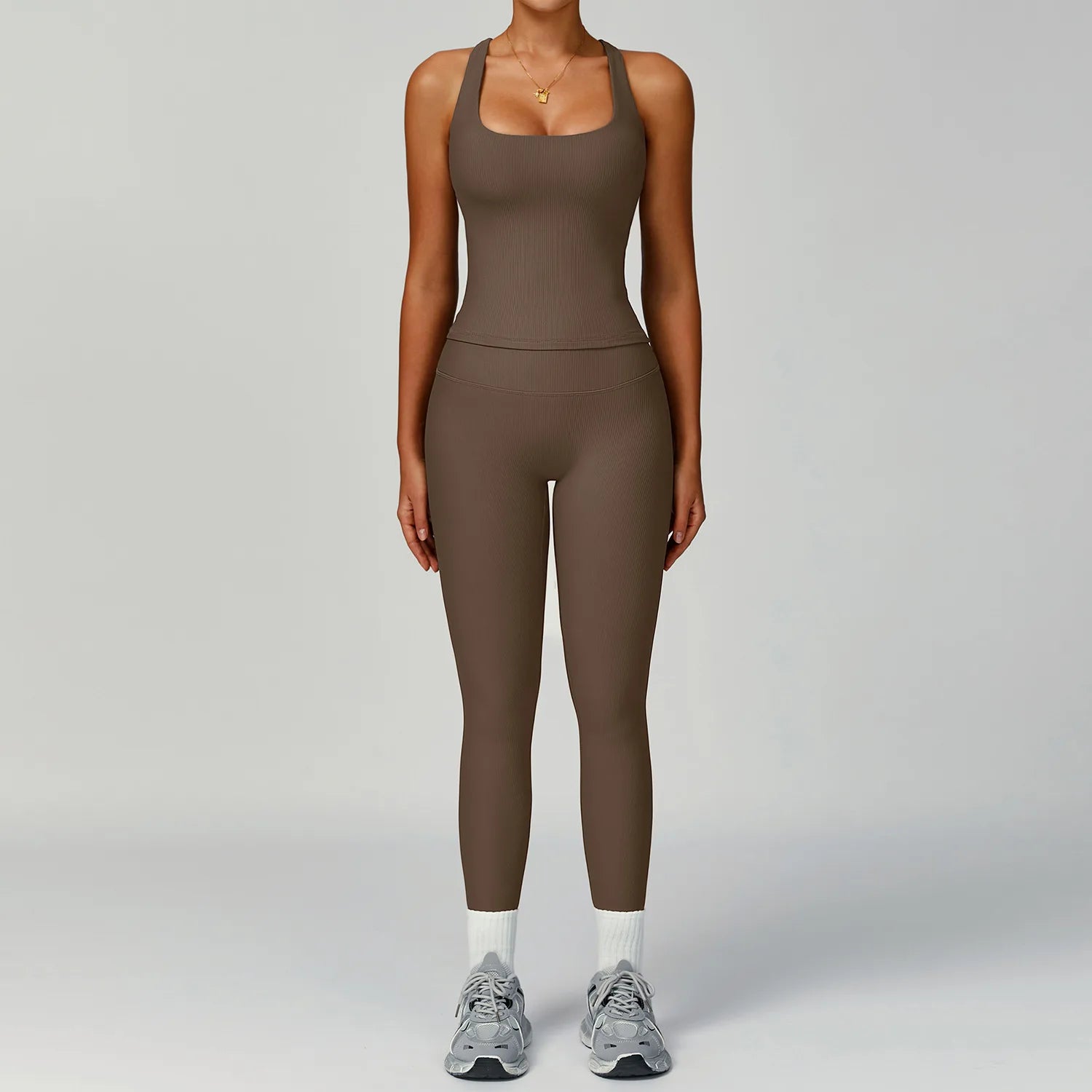 Seamless Ribbed Yoga Sets 2 Pieces Workout Sets Women Gym Suits Ribbed Crop Tank High Waist Shorts Outfits Fitness Running Suit