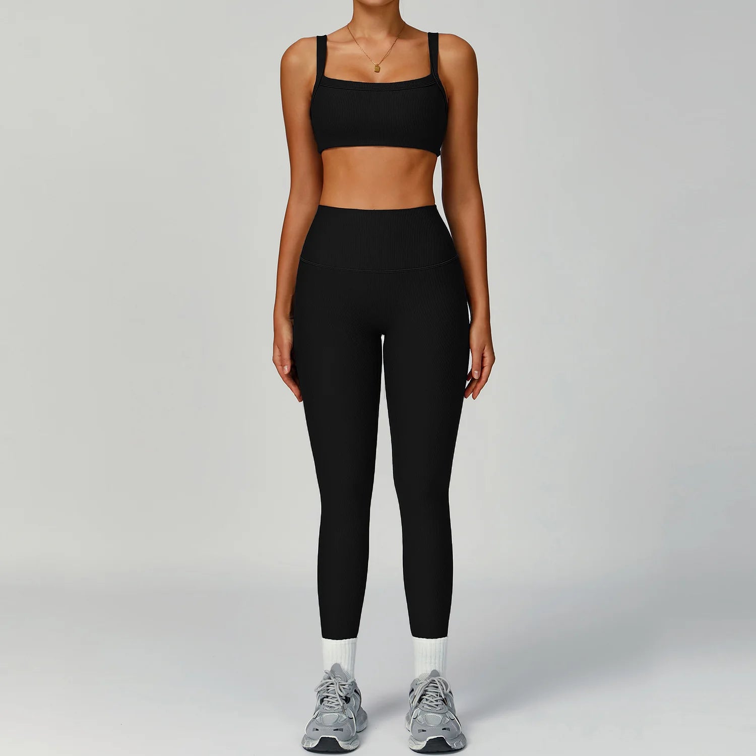 Seamless Ribbed Yoga Sets 2 Pieces Workout Sets Women Gym Suits Ribbed Crop Tank High Waist Shorts Outfits Fitness Running Suit