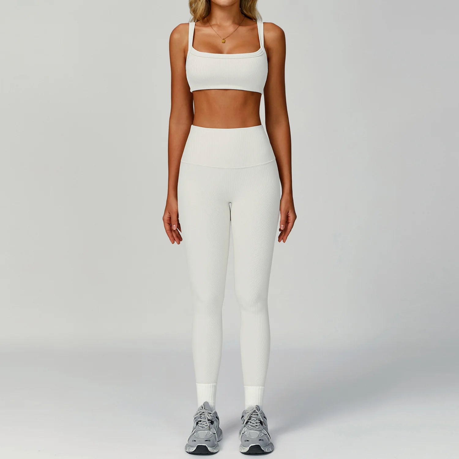 Seamless Ribbed Yoga Sets 2 Pieces Workout Sets Women Gym Suits Ribbed Crop Tank High Waist Shorts Outfits Fitness Running Suit