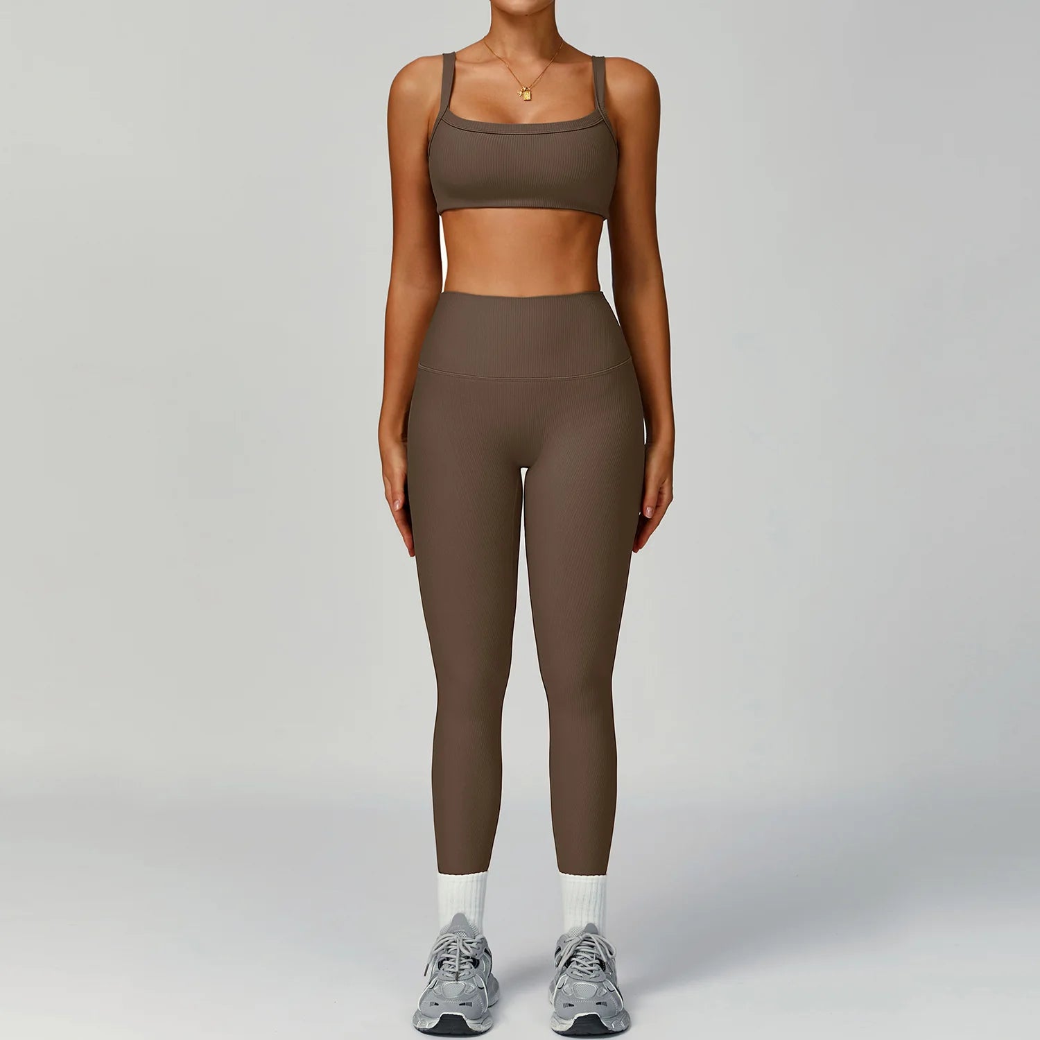 Seamless Ribbed Yoga Sets 2 Pieces Workout Sets Women Gym Suits Ribbed Crop Tank High Waist Shorts Outfits Fitness Running Suit