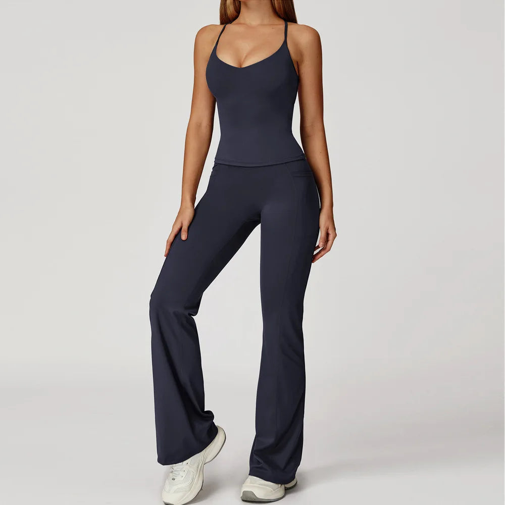 Women Sportswear Yoga Set 2PCS Sport Suit Gym Workout Clothes Women's Tracksuits Fitness Gym Vest High Waist Sports Leggings