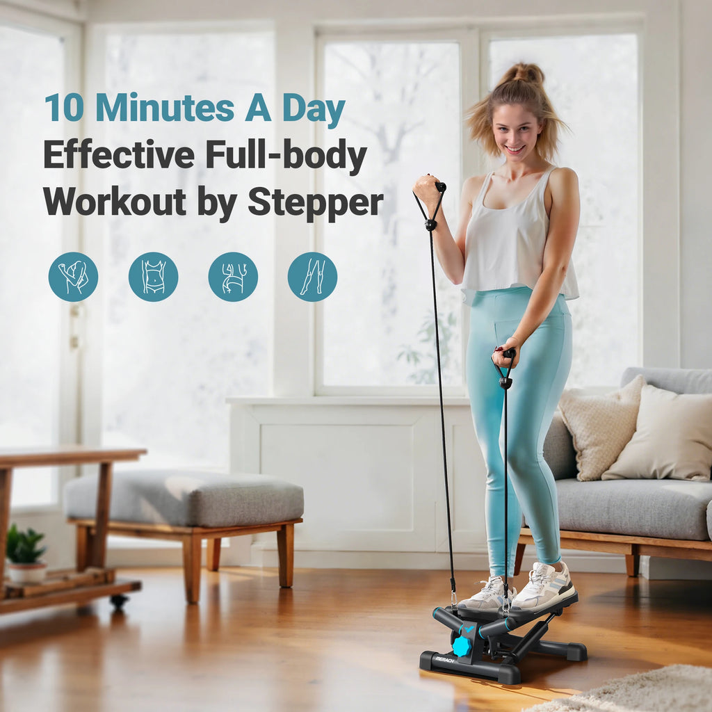 MERACH Mini Stepper for Home Workout – 330LBS Capacity with Resistance Bands