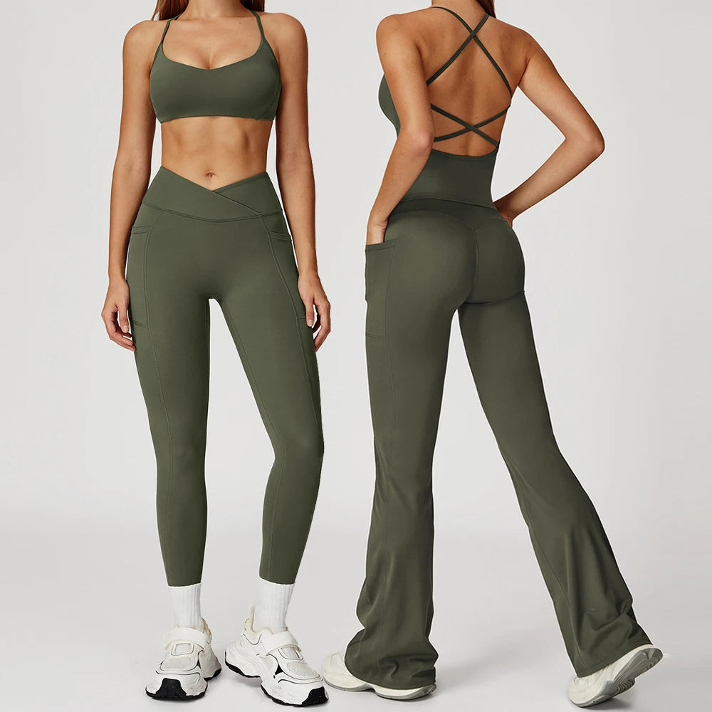 Women Sportswear Yoga Set 2PCS Sport Suit Gym Workout Clothes Women's Tracksuits Fitness Gym Vest High Waist Sports Leggings