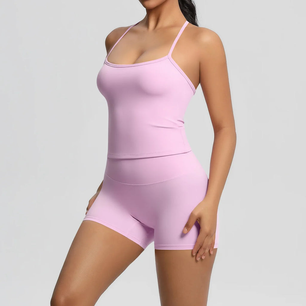 Women Tracksuits 2 PCS Sport Set Shorts Bra Yoga Set Fitness Training Elastic Sportswear Workout Overalls Gym Clothes Yoga Suit