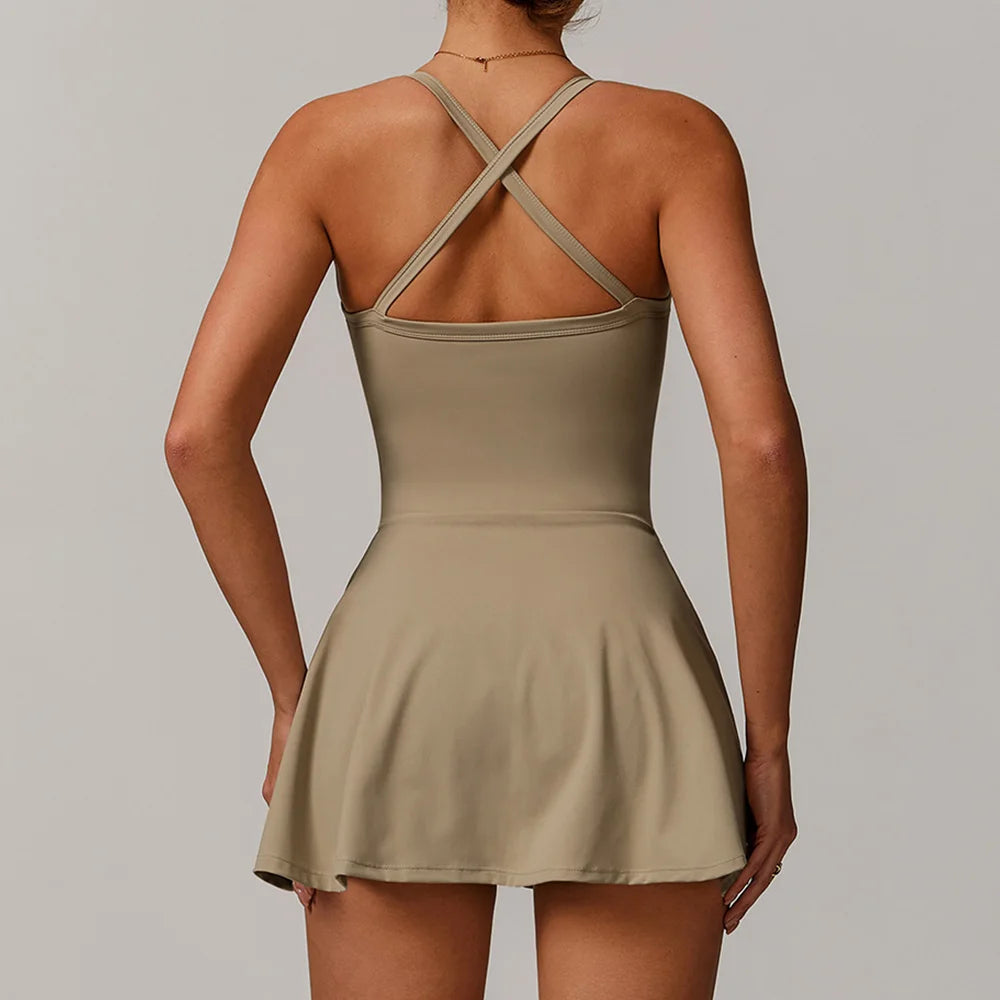 Gym Jumpsuit Skirt Women's Workout Set Athletic Wear Stretch Women Bodysuit Sport Suit Sleeveless Fitness Rompers Sportswear