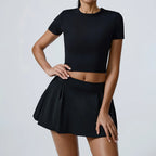 Yoga Set 2 Pieces Women Workout Sport Suits Gym High Wais Shorts Skirt Fitness T-Shirt Female Sportswear One Shoulder Yoga Vest