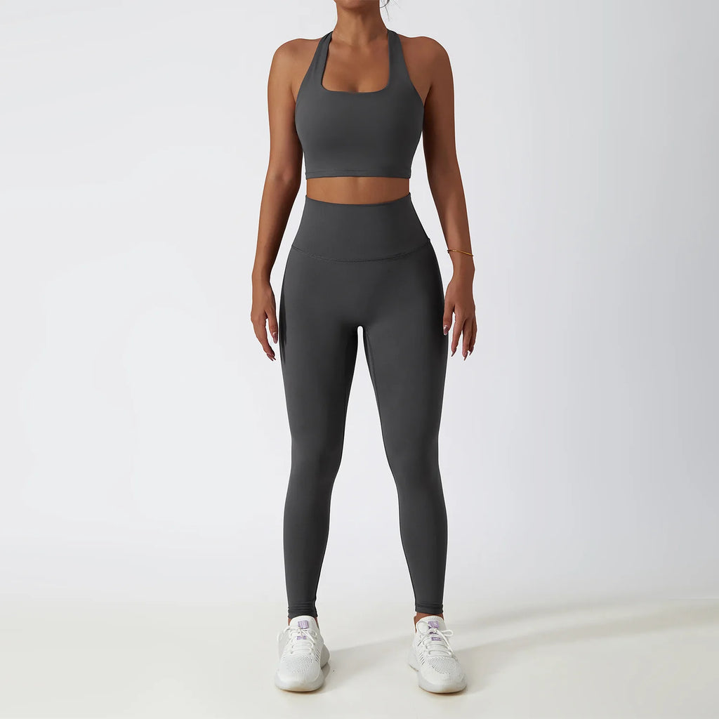 2Pcs Yoga Set Women Gym Set Workout Clothes High Waist Leggings Yoga Shorts Sports Bra  Crop Top Long Sleeve Suits Tracksuits